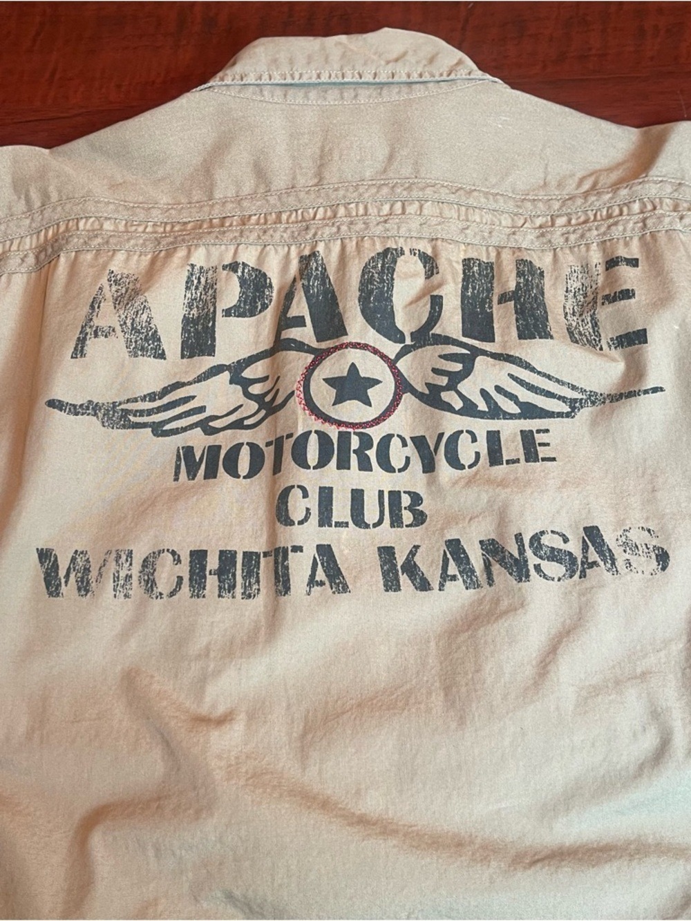 American Rag Cie Vintage Moto Shirt XL Khaki Apache Motorcycle Club Patch 1978 - Picture 7 of 13